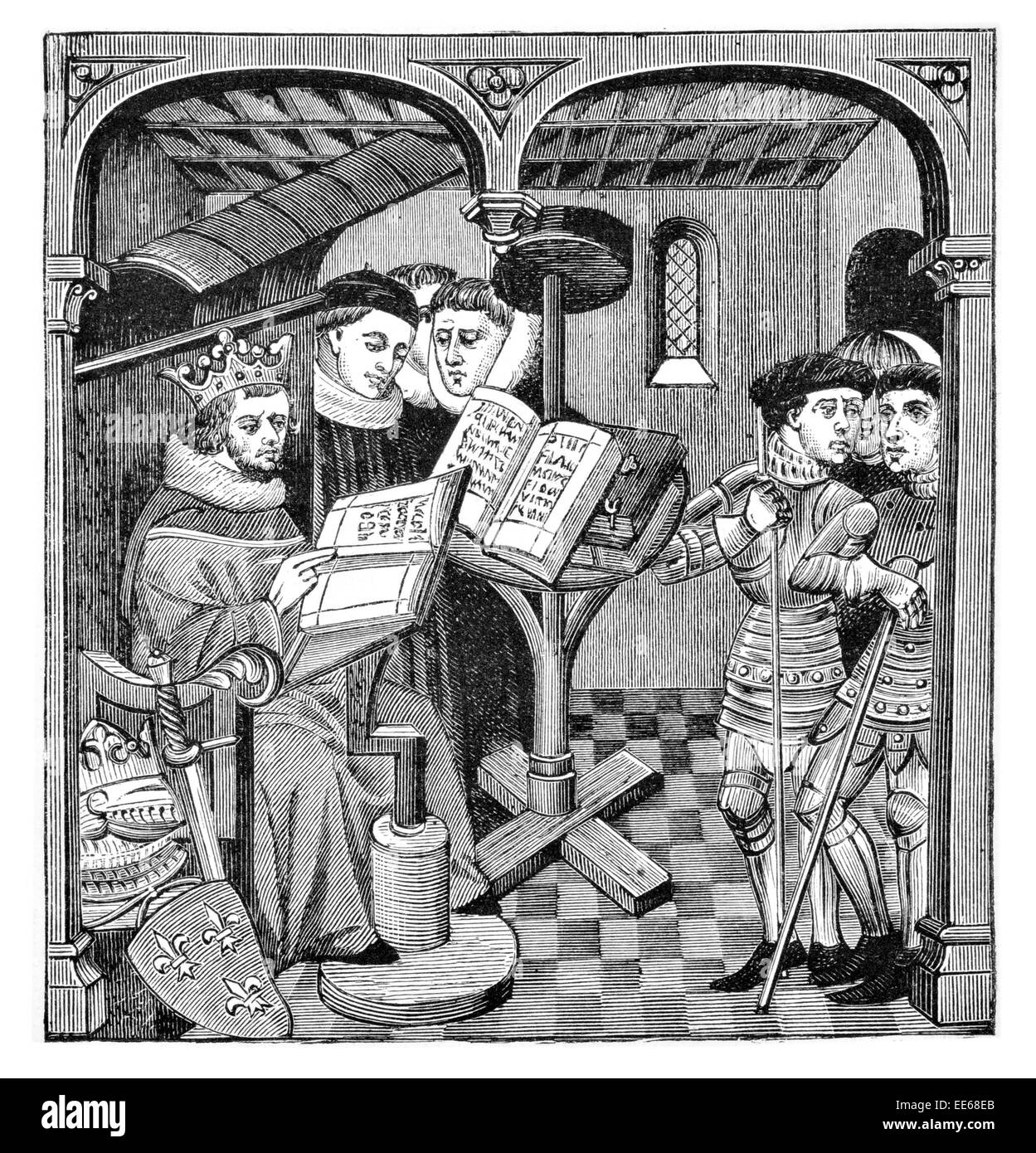 Le roi Robert, fils de Hugues Capet qui composent les séquences et les réponses en Amérique 14e siècle manuscrit moyen-âge monk scholar couronne Banque D'Images