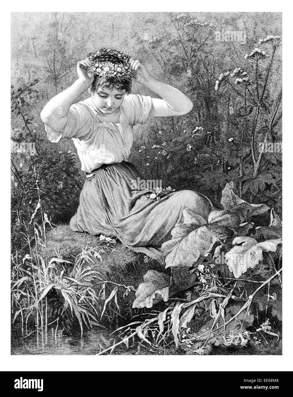 Le coroner peut tisser L Pohle décoration guirlande fleurs couronne de fleurs sauvages femelle femme femme beauté gracieuse Dame de grâce Banque D'Images