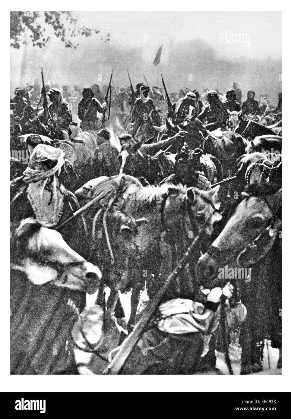 Entrer dans Damas Lawrence d'Arabie la Révolte Arabe Syrie arabe portrait ottoman turc cavalerie cheval soldat fusil Banque D'Images