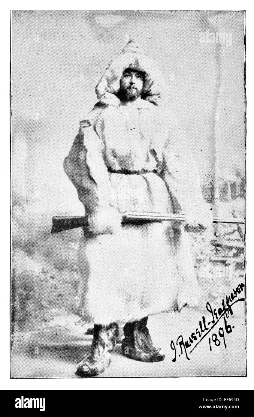 J. Russell-Jeaffreson Fridtjof Nansen l'exploration polaire veste vêtements manteau de fourrure fusil de chasse équipement Vêtements d'hiver Banque D'Images