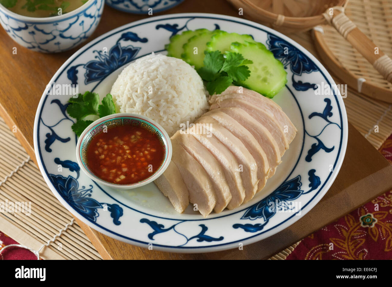 Khao man gai. Riz au poulet de la Thaïlande Banque D'Images