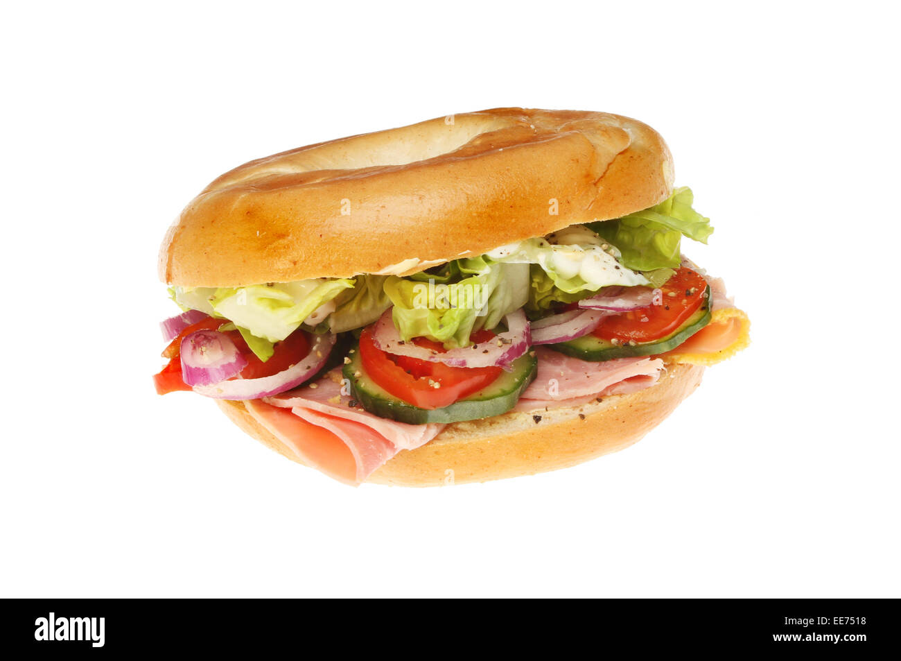 Salade de jambon blanc contre isolés bagel Banque D'Images