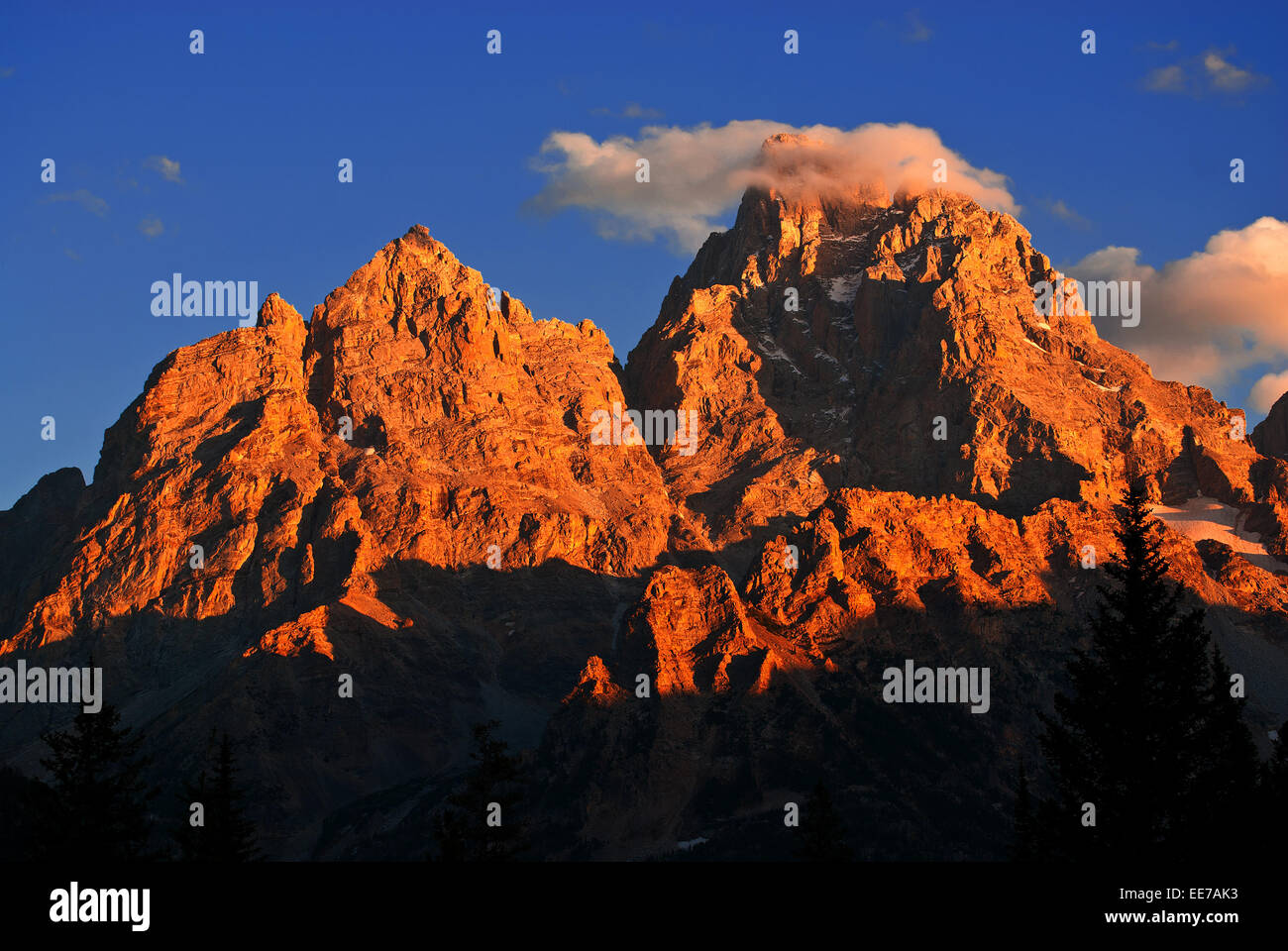 Détail de coucher du soleil la lumière sur les montagnes escarpées de Teton canyon Cascade Banque D'Images