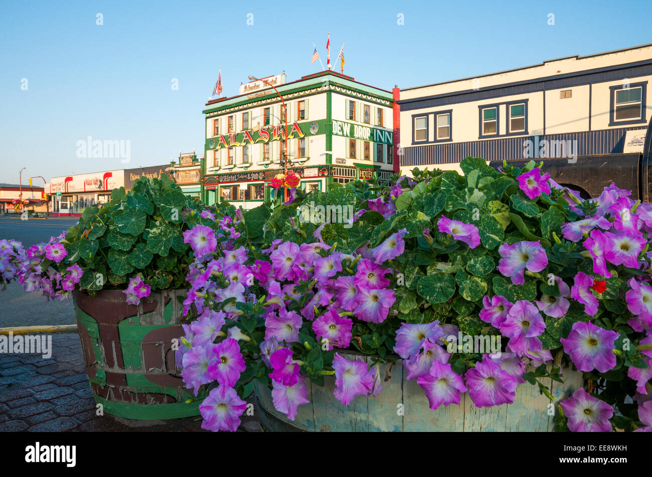 Goutte de rosée Inn au Mile 0, route de l'Alaska, Dawson Creek, Colombie-Britannique, Canada Banque D'Images