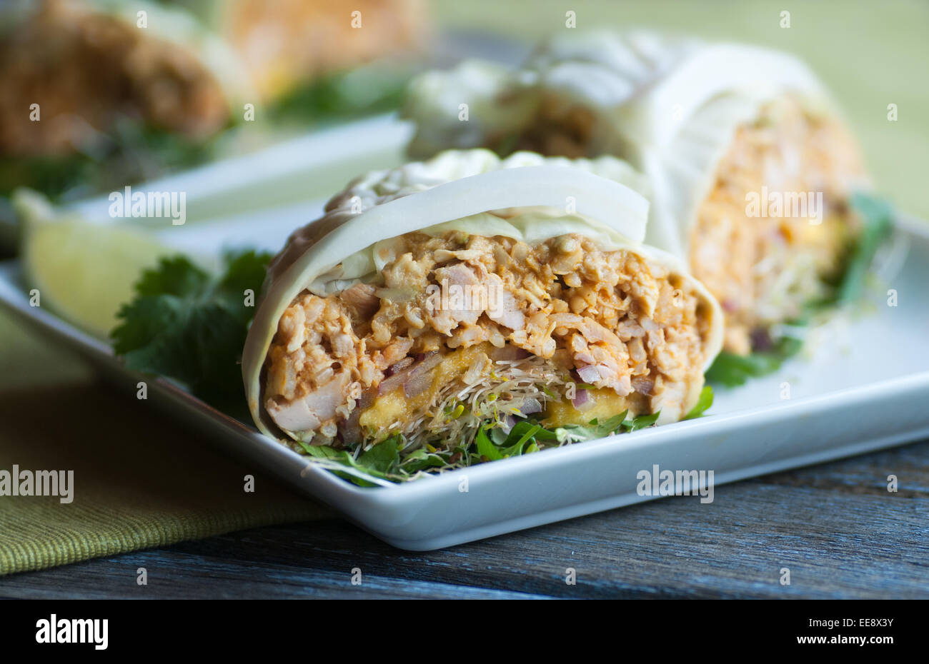 Wrap poulet au curry avec du chou Banque D'Images