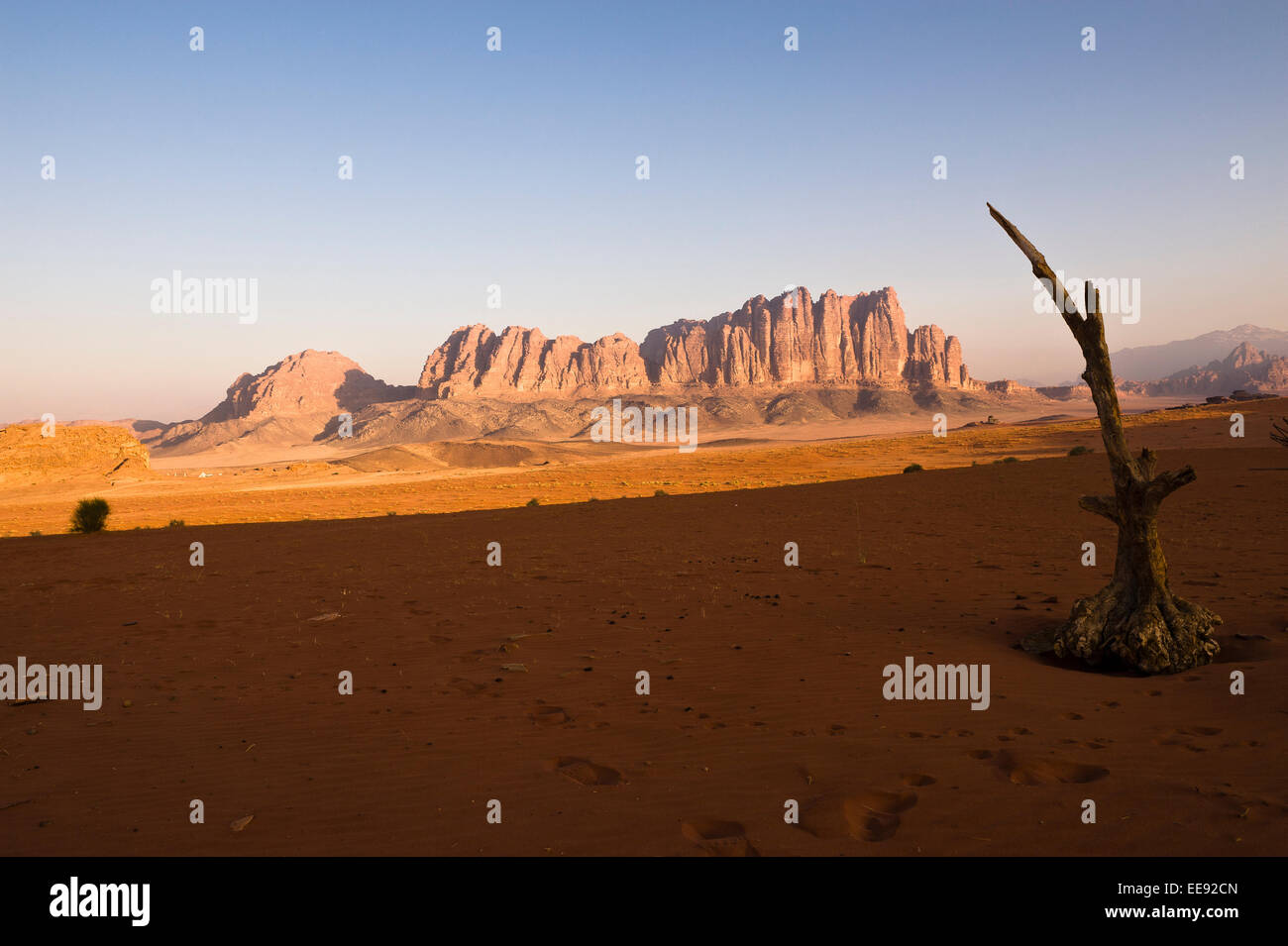 Vue du Djebel Qattar, qui abrite la faune la plus diversifiée dans le Wadi Rum National Park. Banque D'Images