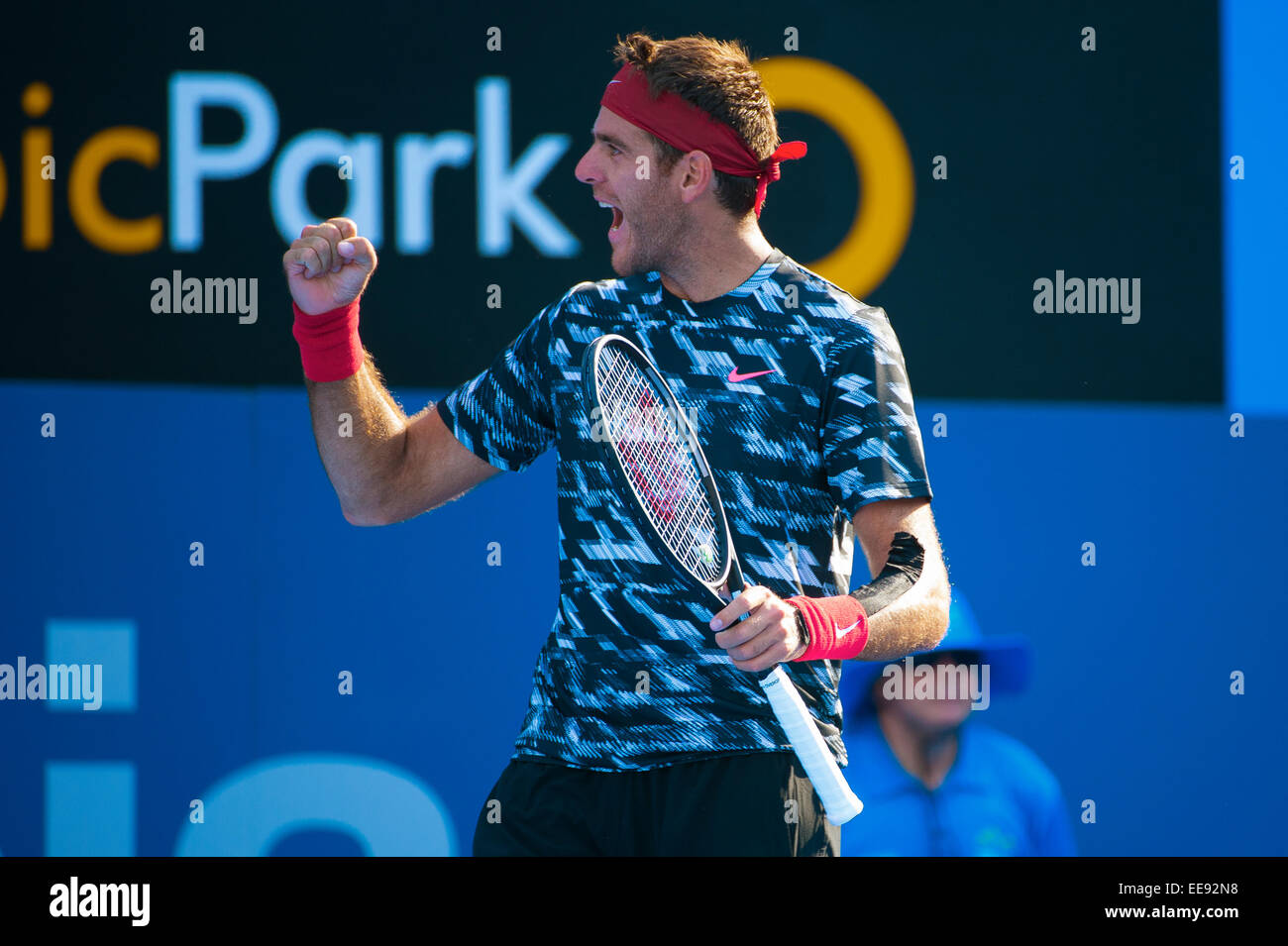 Sydney, Australie. 14 Jan, 2015. Juan Martin del Potro d'Argentine jouant son premier match à l'APIA Sydney International. Crédit : Tony Bowler/thats mon pic/Alamy Live News Banque D'Images