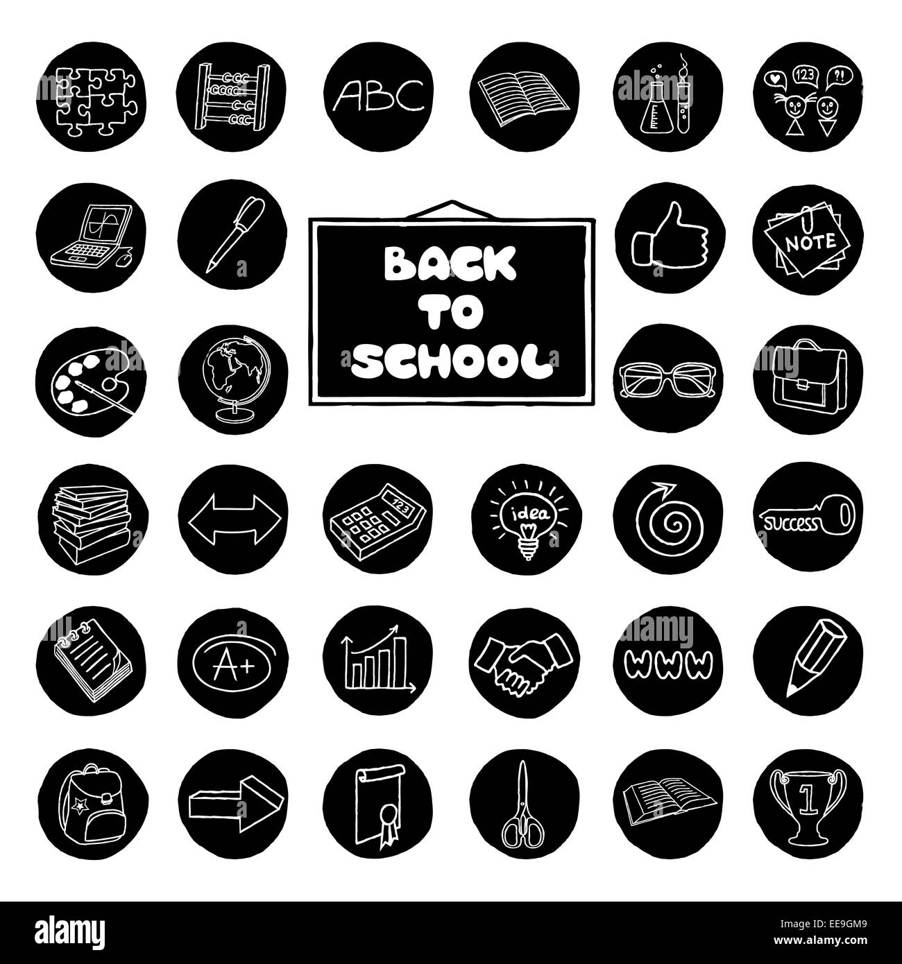 Doodle school boutons. Banque D'Images