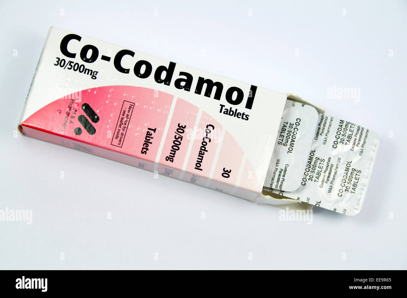 Pack de Co Codamol le soulagement de douleur de comprimés. Banque D'Images