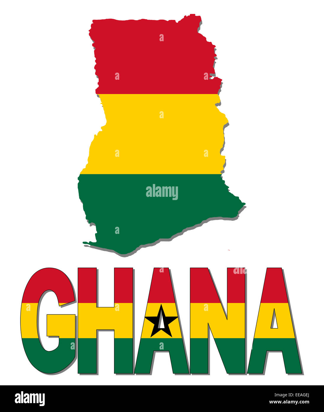 Ghana carte drapeau texte et illustration Banque D'Images