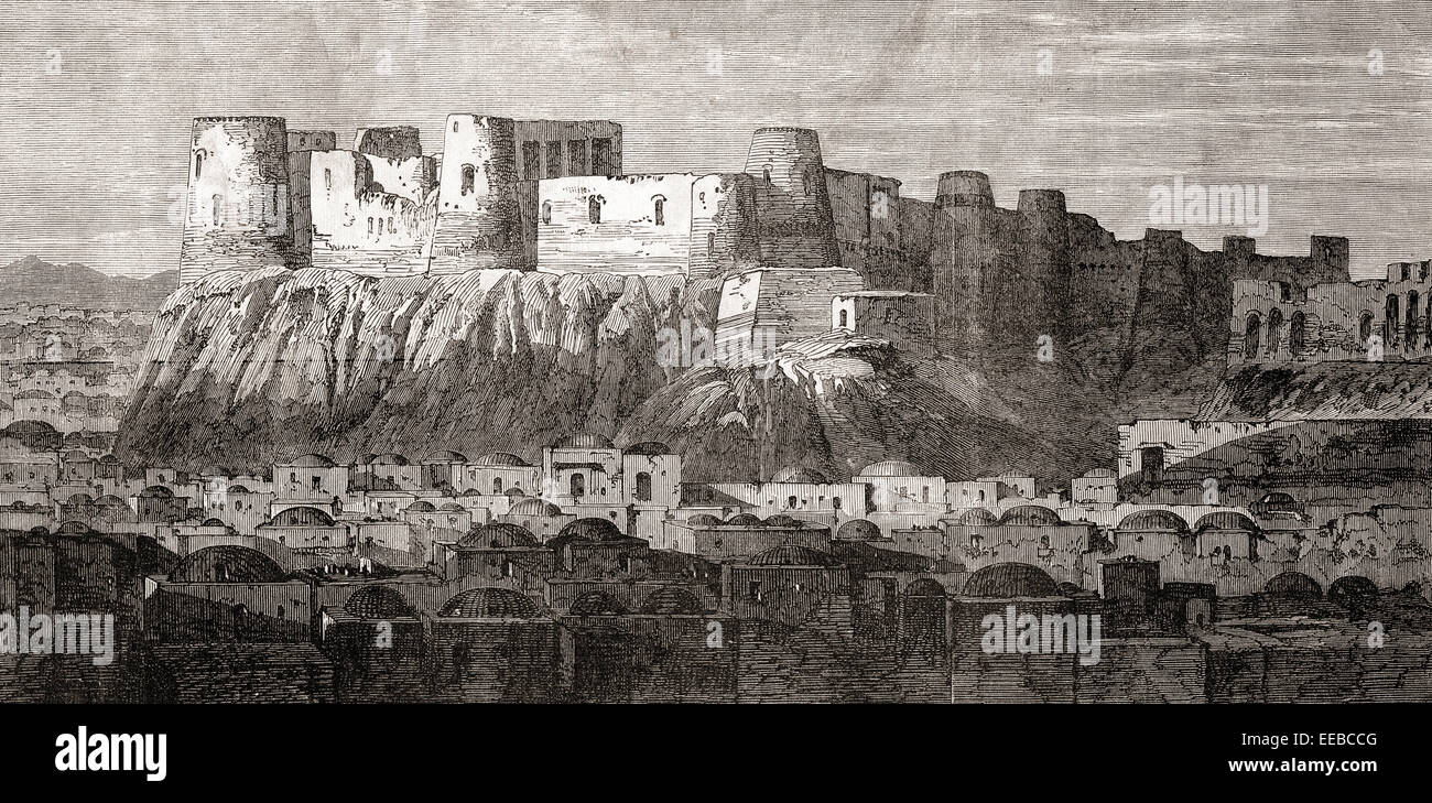 La Citadelle d'Herat, aka la citadelle d'Alexandre, et Qala Iktyaruddin, Herat, Afghanistan au 19e siècle. Banque D'Images