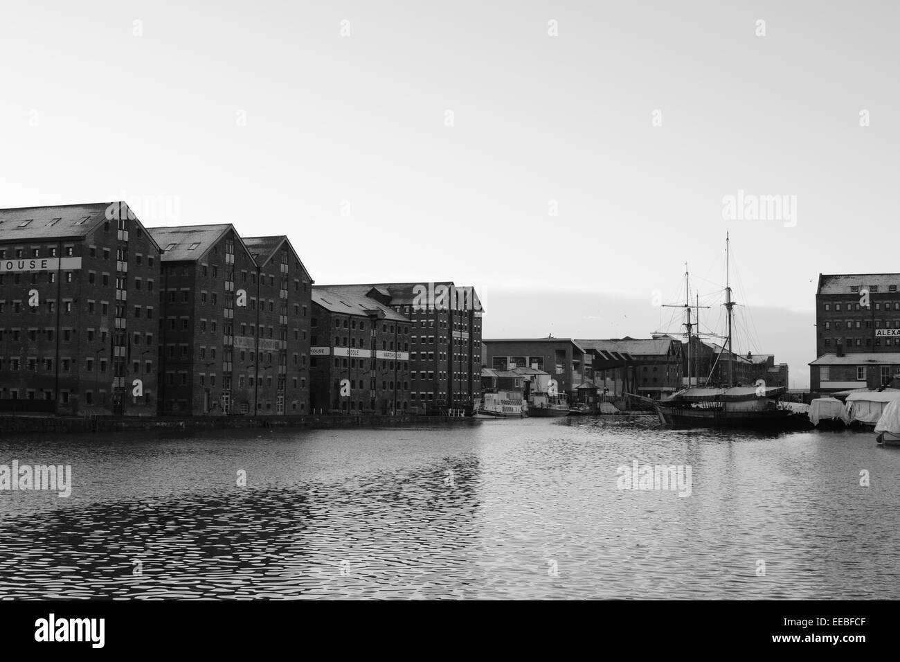 Image Monochrome de Gloucester Docks Banque D'Images