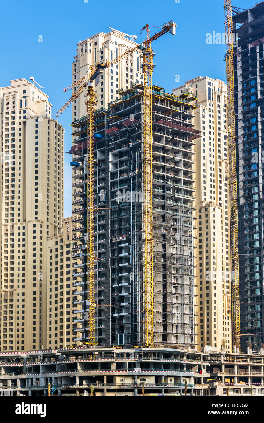 Gratte-ciel en construction à la Marina de Dubaï, Émirats arabes unis, Moyen Orient Banque D'Images