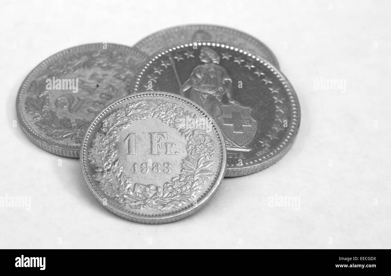 Francs suisses en 1 et 2 confessions. Banque D'Images