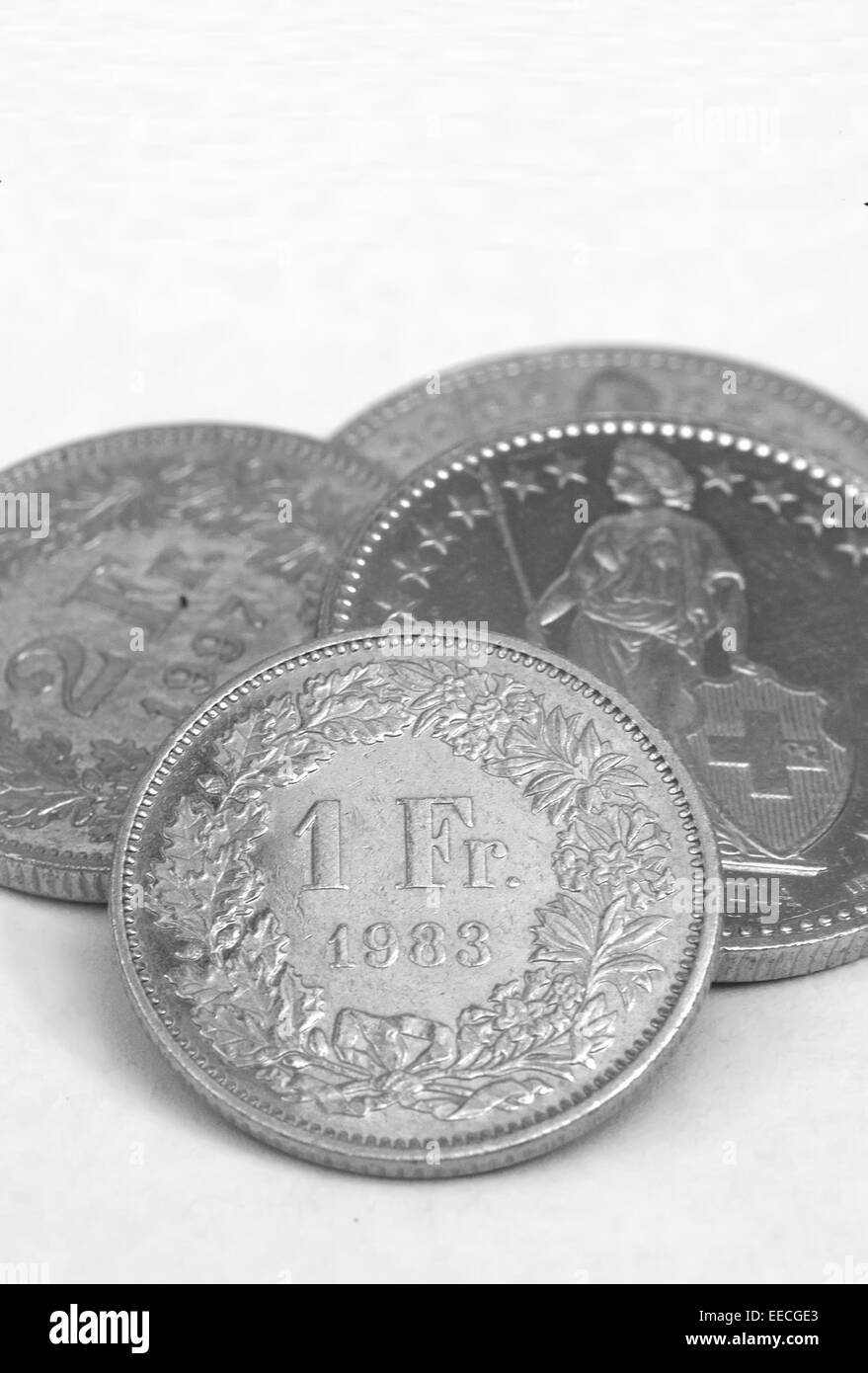 Francs suisses en 1 et 2 confessions. Banque D'Images