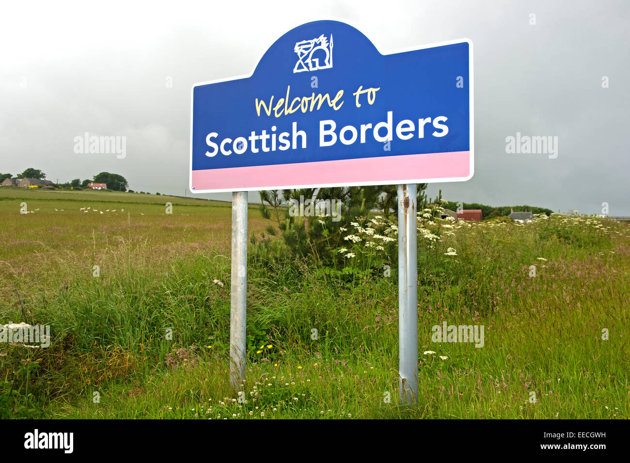 Panneau de bienvenue dans le domaine du conseil près de Scottish Borders lamberton, Ecosse, Royaume-Uni Banque D'Images