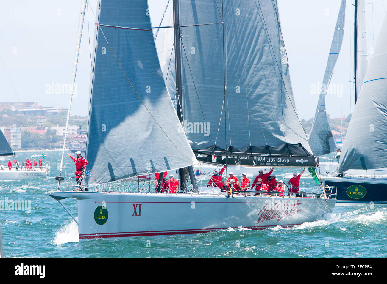 L'avoine sauvage x1 dans le port de Sydney de la préparation pour le début de la 2014 Sydney to hobart yacht race, de l'Australie Banque D'Images