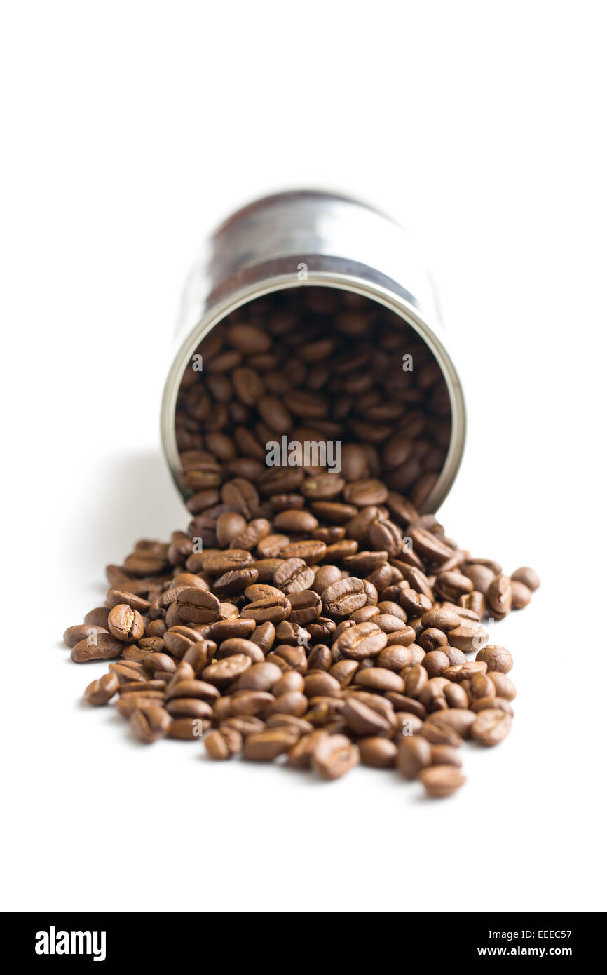 Les grains de café à tin can Banque D'Images