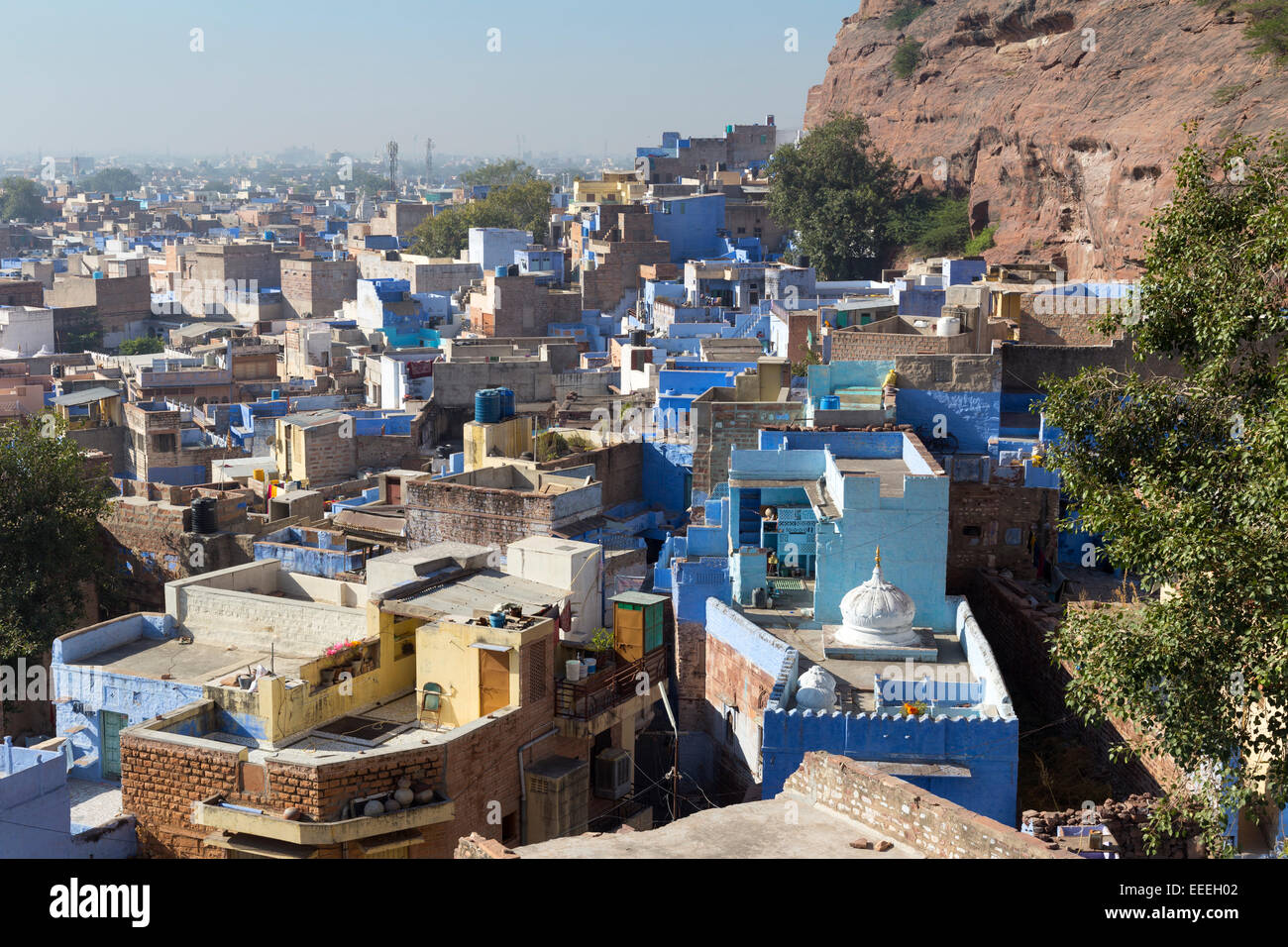 L'Inde, Rajasthan, Jodhpur, peint bleu maisons dans la vieille ville Banque D'Images