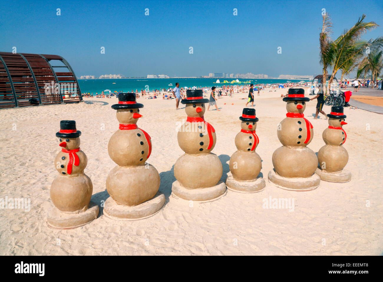 Bonhomme de neige sur la plage, Dubaï, Jumeirah Beach Residence Banque D'Images