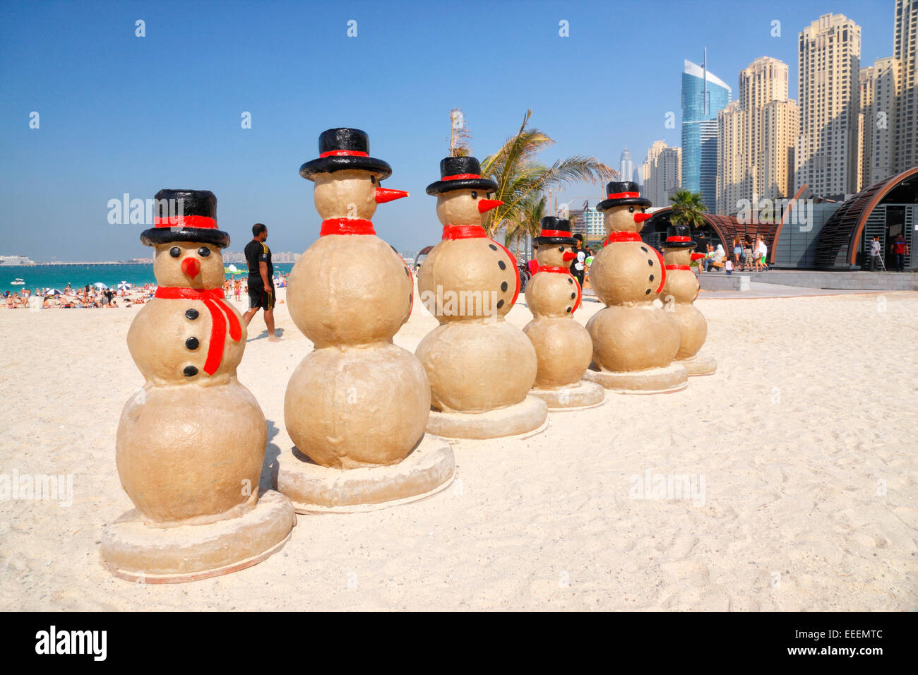 Bonhomme de neige sur la plage, Dubaï, Jumeirah Beach Residence Banque D'Images