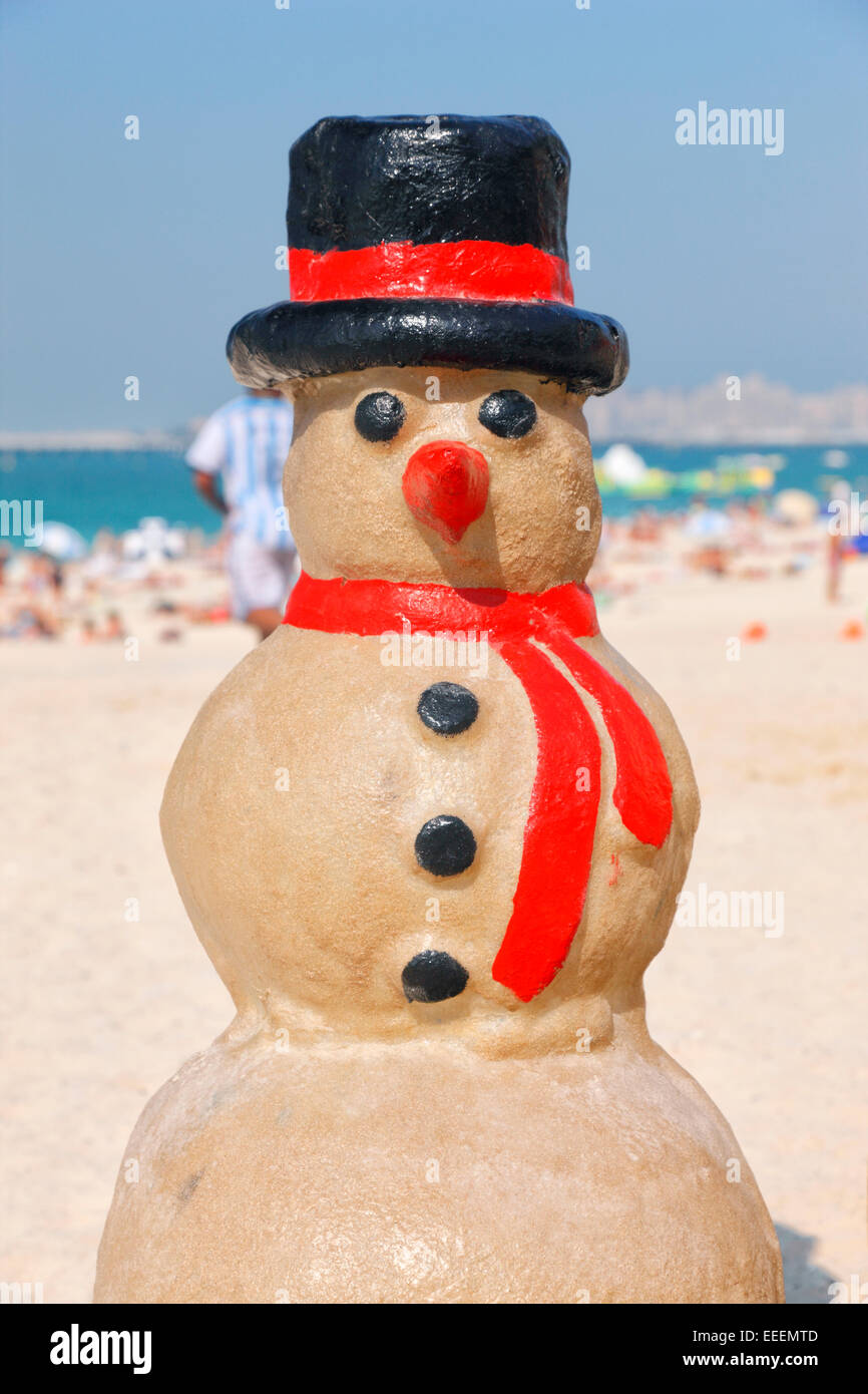 Bonhomme de neige sur la plage, Dubaï, Jumeirah Beach Residence Banque D'Images