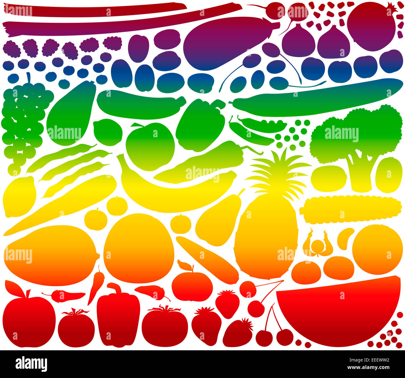 Les fruits et légumes qui génèrent un gradient de couleur arc-en-ciel merveilleux avec leurs teintes naturellement. Banque D'Images