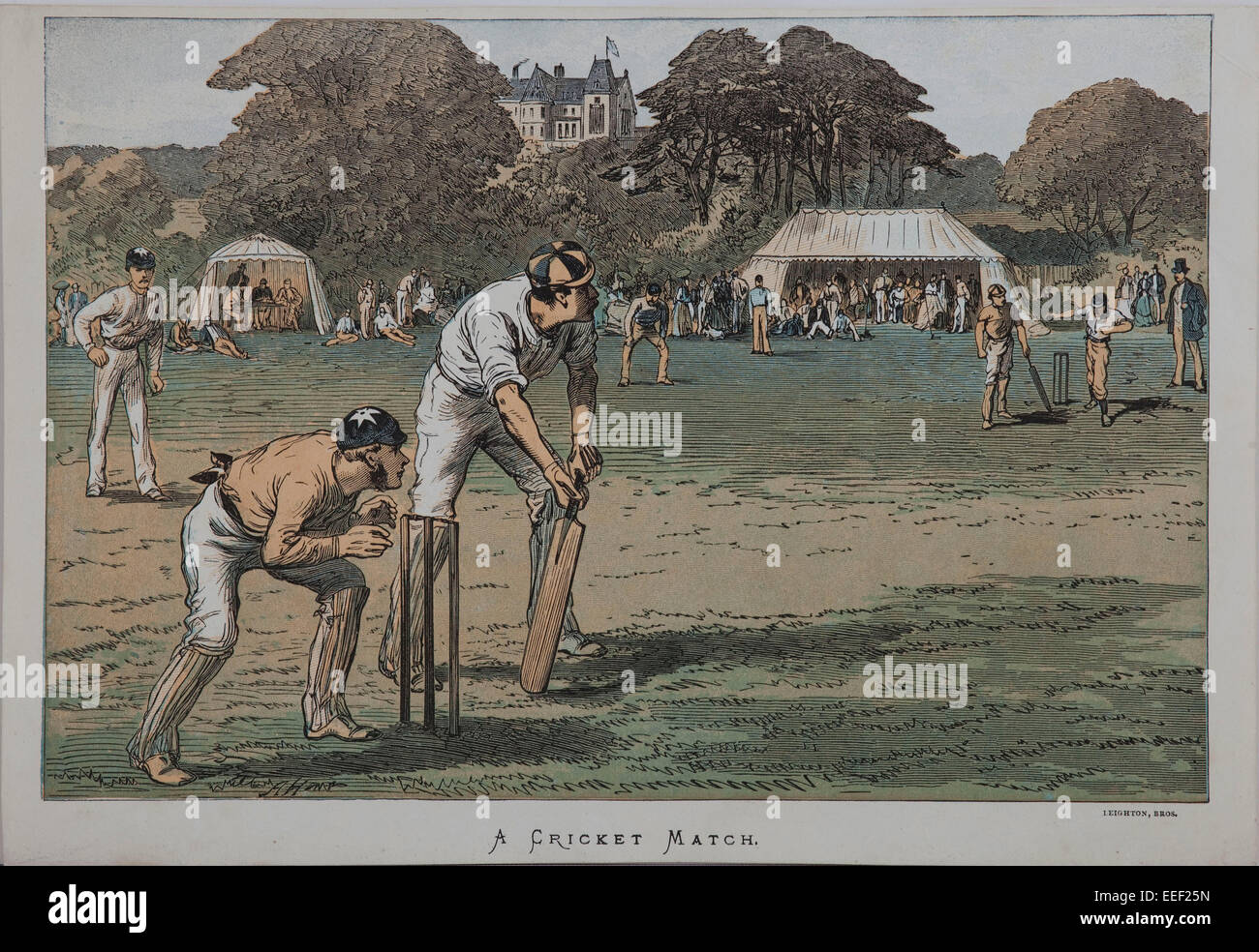Victorian plume et encre, image d'un match de cricket Banque D'Images