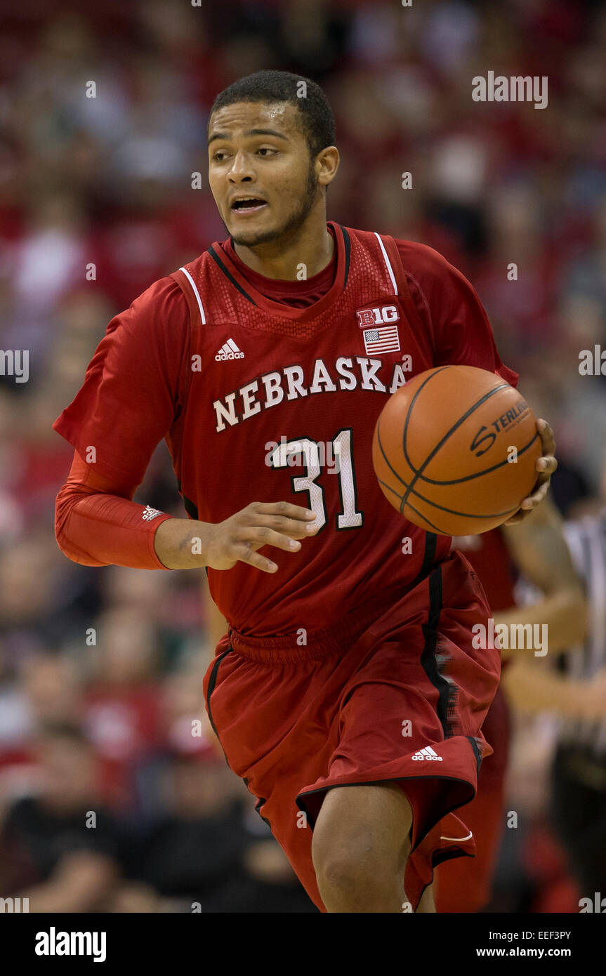 15 janvier 2015 : Nebraska Cornhuskers guard/avant Shavon Shields # 31 au cours de la jeu de basket-ball de NCAA entre le Wisconsin Badgers et Nebraska Cornhuskers au Kohl Center à Madison, WI. Le Wisconsin a battu Minnesota 70-55. John Fisher/CSM Banque D'Images