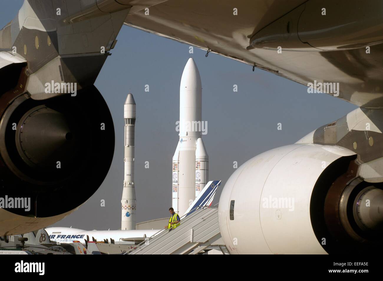 Des fusées Ariane exposés au Musée de l'aéronautique à l'aéroport de Paris Le Bourget Banque D'Images