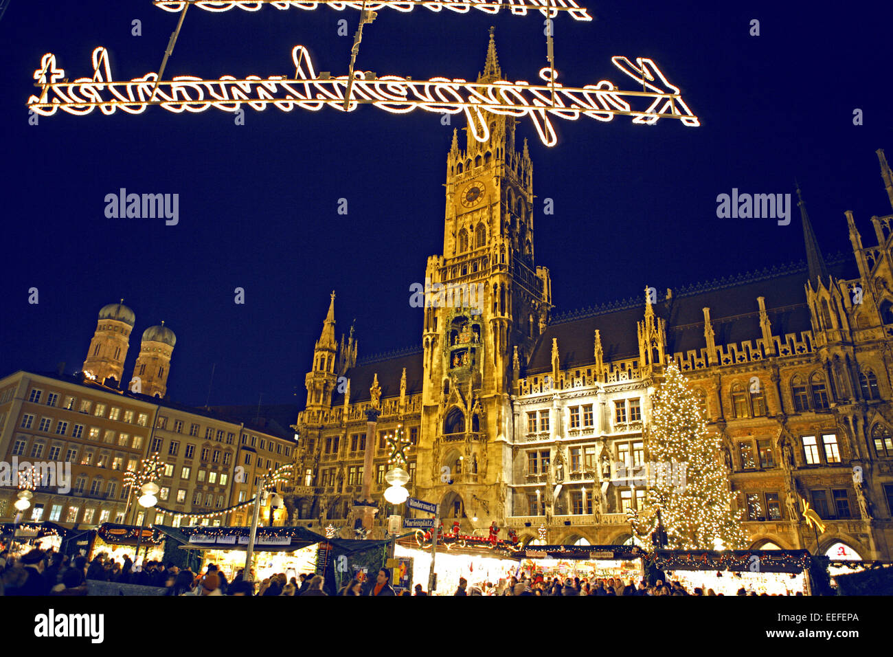 Deutschland, Bayern, Muenchen, Rathaus, Weihnachtsmarkt, Abend, Europa, Sueddeutschland, Oberbayern, Stadt, Christkindlmarkt, Ma Banque D'Images