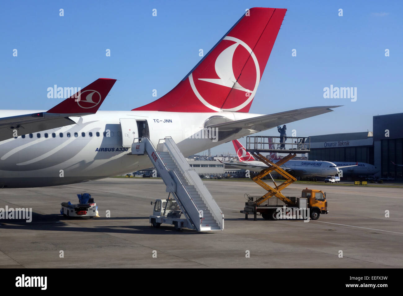 Istanbul, Turquie, aile arrière de la compagnie aérienne Turkish Airlines machines Banque D'Images