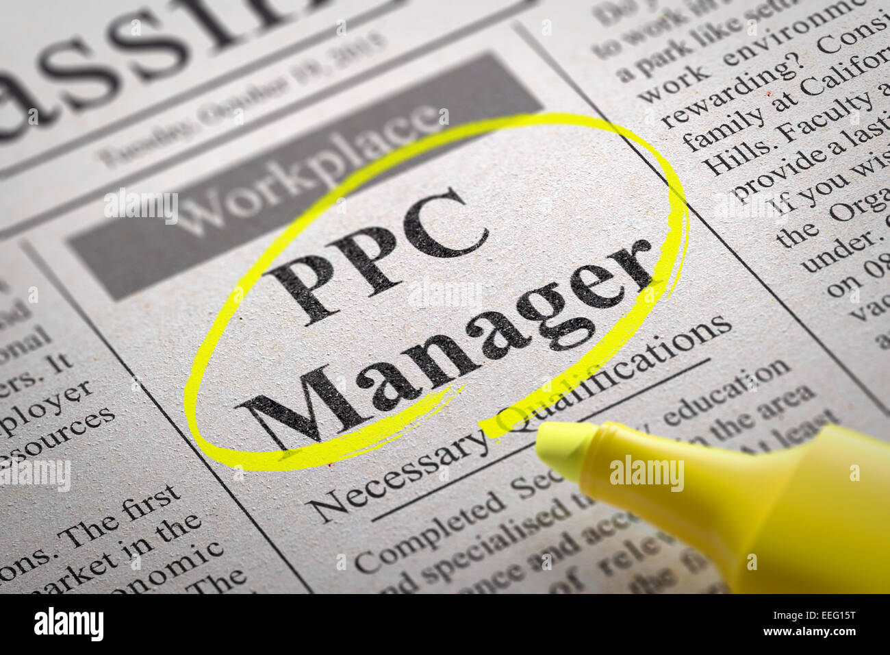 Gestionnaire PPC vacance dans un journal. Banque D'Images