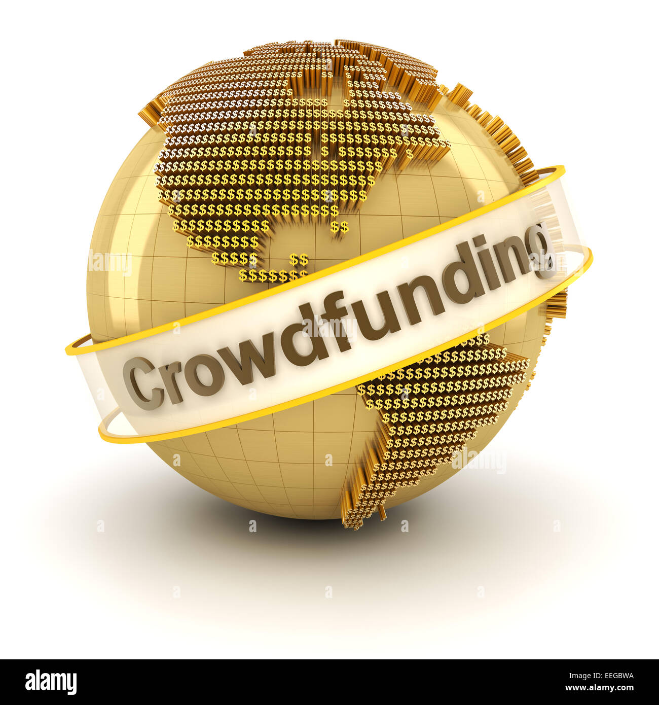 Crowdfunding symbole avec globe formé par des signes dollar, 3D render Banque D'Images