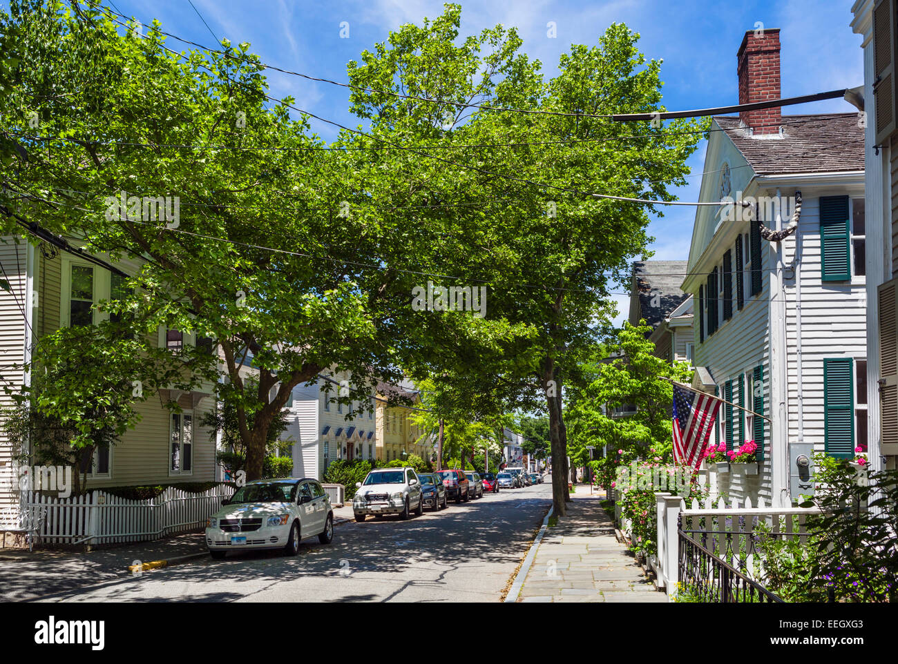 Rue principale de la vieille ville historique de Stonington, Connecticut, USA Banque D'Images