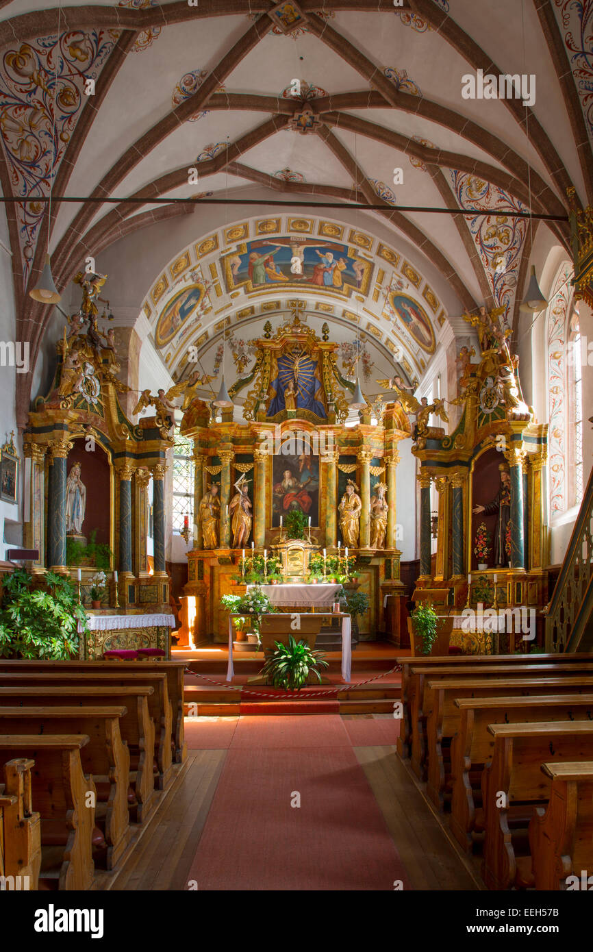 Intérieur de l'église Santa Maddelena à Val di Funes, Dolomites, Trentin-Haut-Adige, Italie Banque D'Images