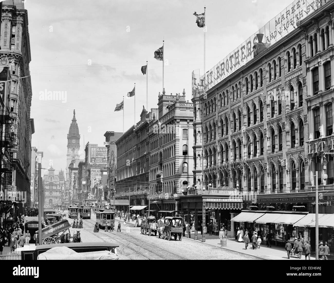 Philadelphie, Pennsylvanie, Market Street à partir de la huitième, vers 1900 Banque D'Images