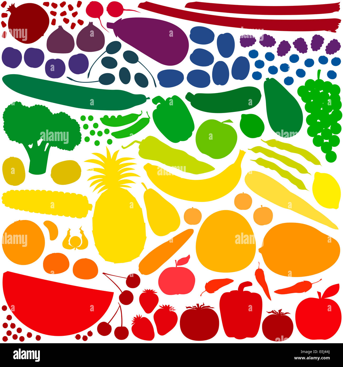 Le plus aimé des fruits et des légumes de générer un gradient de couleur arc-en-ciel merveilleux avec leurs teintes naturellement. Banque D'Images
