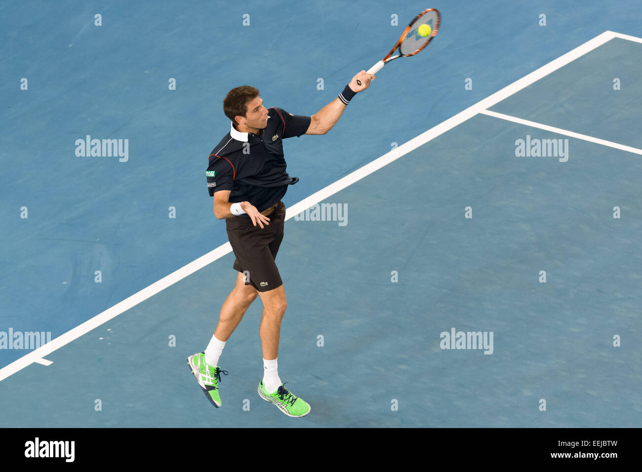 Melbourne, Australie. 19 Jan, 2015. Federico Delbonis (ARG) en action dans un 1er tour match contre Nick Kyrgios (AUS) le premier jour de l'Australian Open 2015 Tournoi de tennis du grand chelem à Melbourne Park, Melbourne, Australie. Bas Sydney/Cal Sport Media. Credit : Cal Sport Media/Alamy Live News Banque D'Images