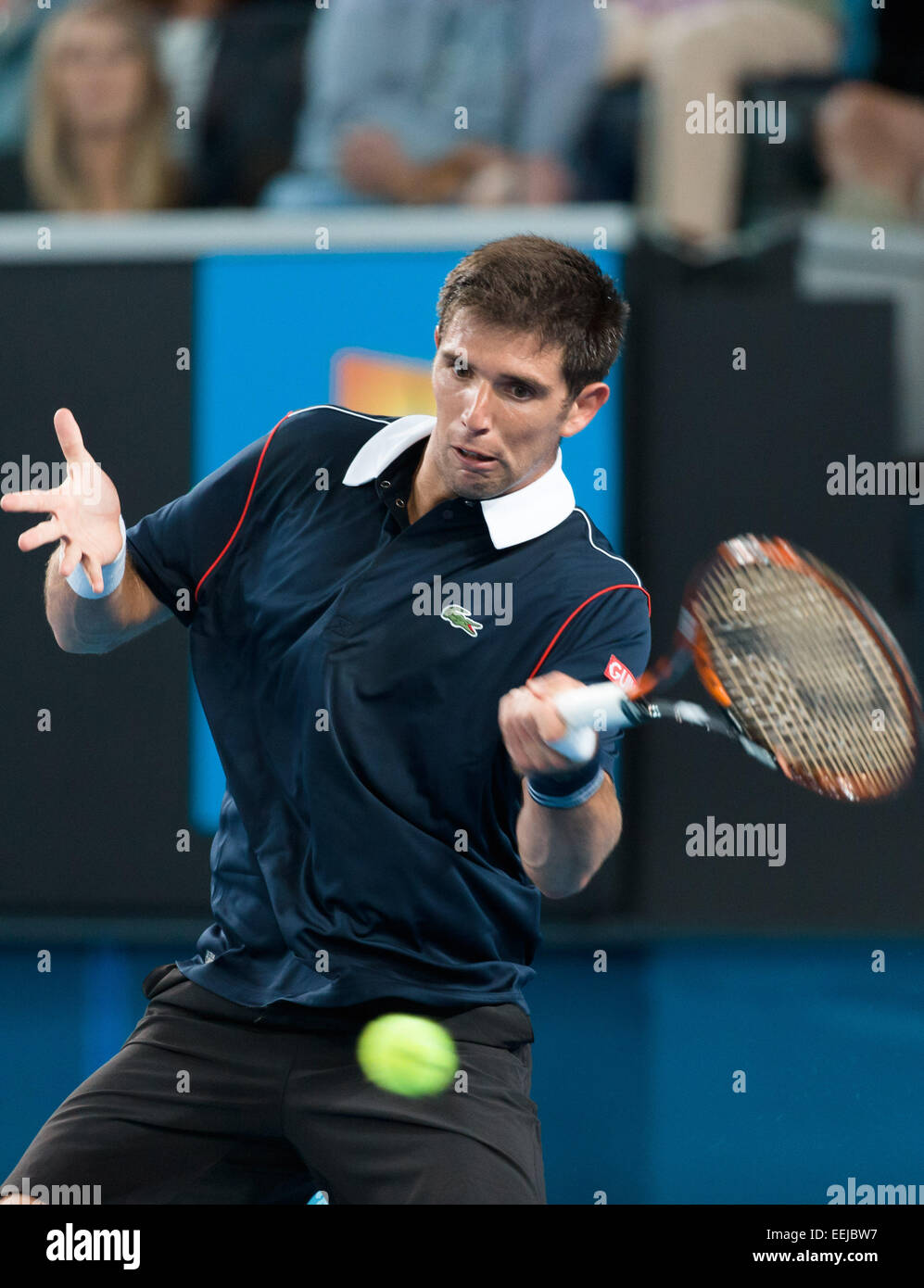 Melbourne, Australie. 19 Jan, 2015. Federico Delbonis (ARG) en action dans un 1er tour match contre Nick Kyrgios (AUS) le premier jour de l'Australian Open 2015 Tournoi de tennis du grand chelem à Melbourne Park, Melbourne, Australie. Bas Sydney/Cal Sport Media. Credit : Cal Sport Media/Alamy Live News Banque D'Images