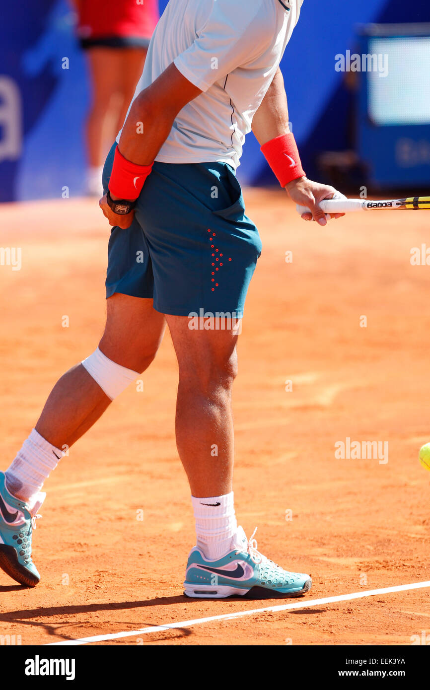 Joueur de tennis espagnol Rafael Nadal à jouer sur le Banc Sabadell open ATP de Barcelone, Espagne Banque D'Images