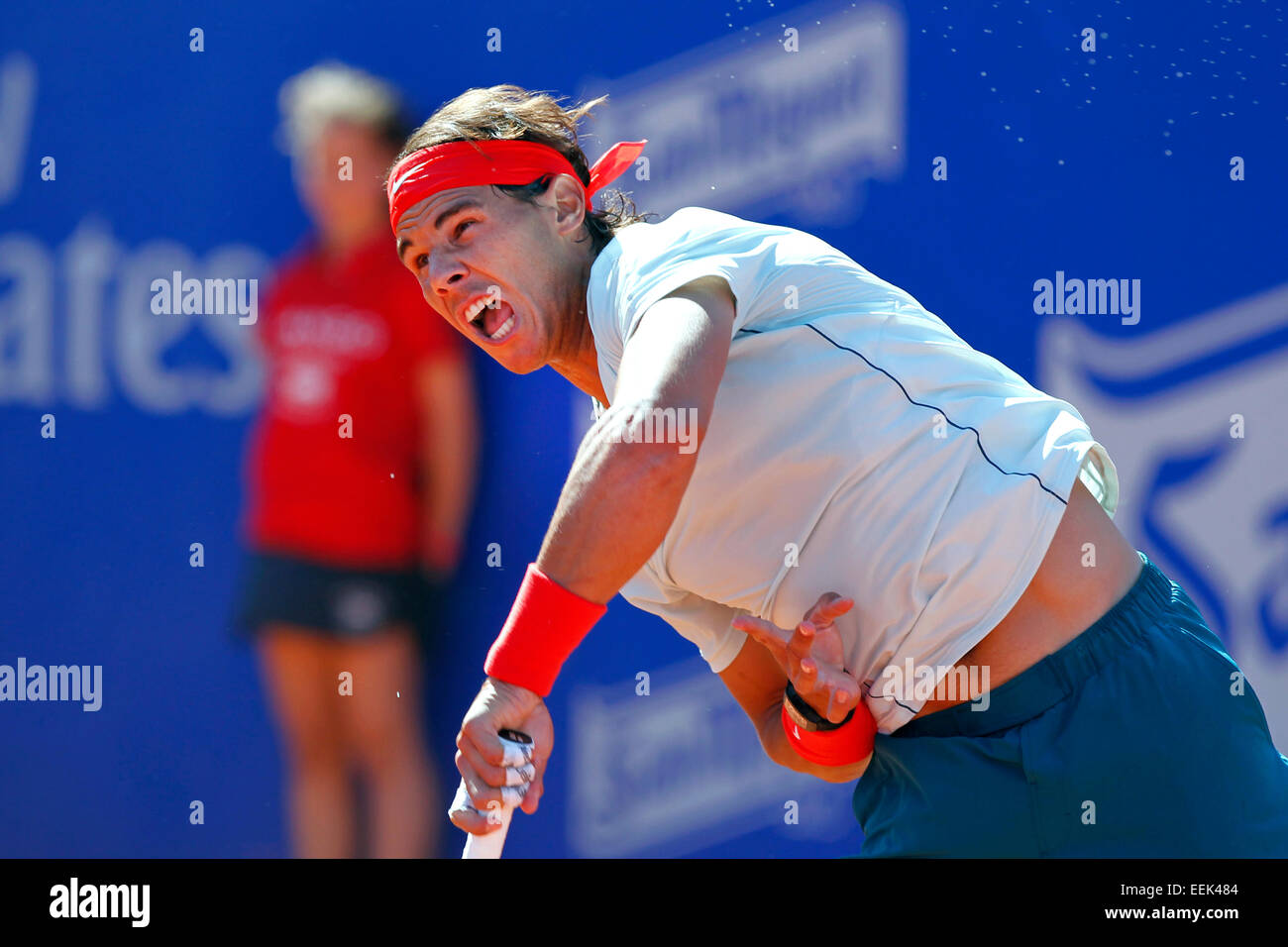 Joueur de tennis espagnol Rafael Nadal à jouer sur le Banc Sabadell open ATP de Barcelone, Espagne Banque D'Images