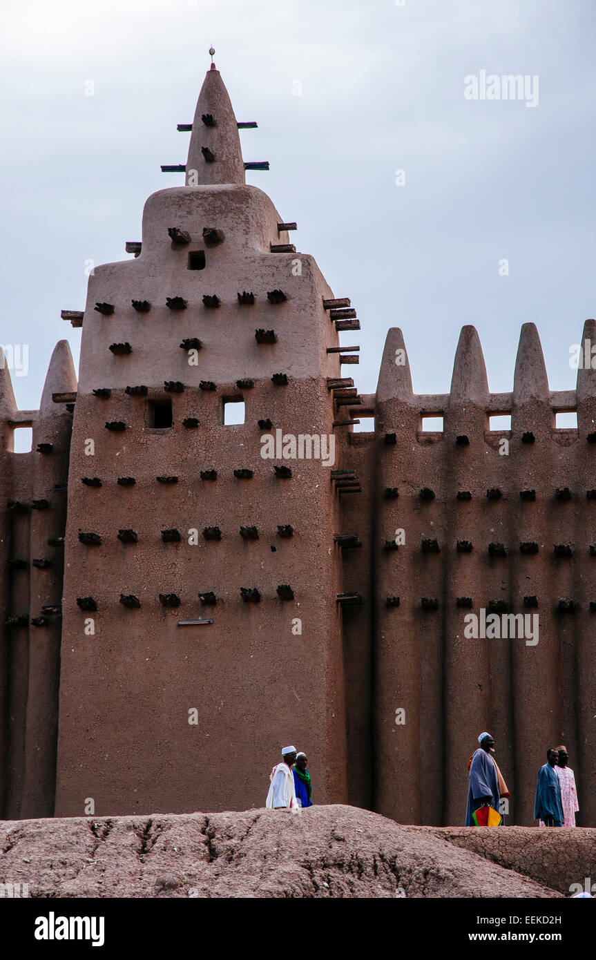 Détail de la grande mosquée, Djenné, Mali. Banque D'Images