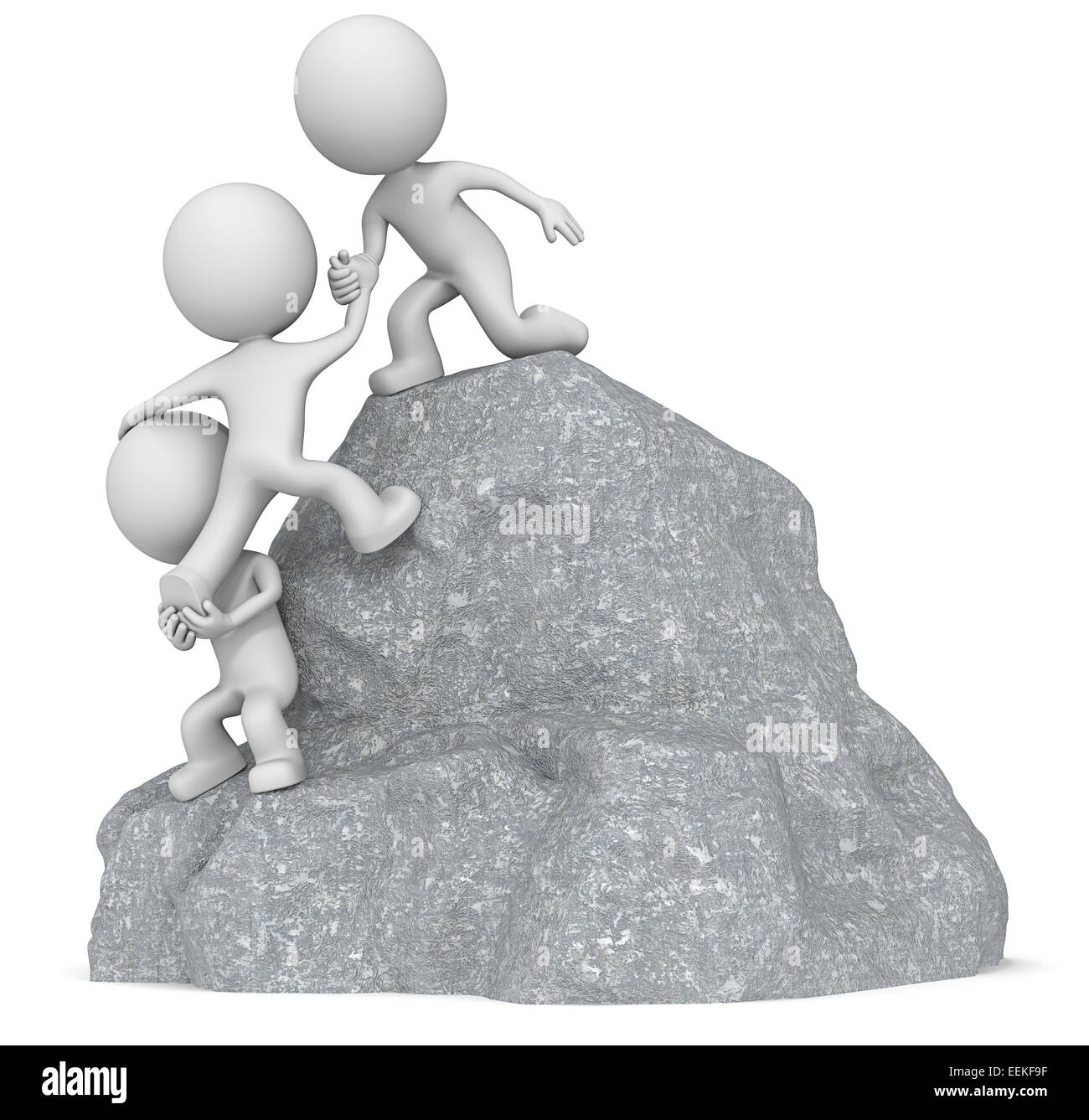 Le mec 3D character x3 l'ascension d'une montagne de roche. Banque D'Images
