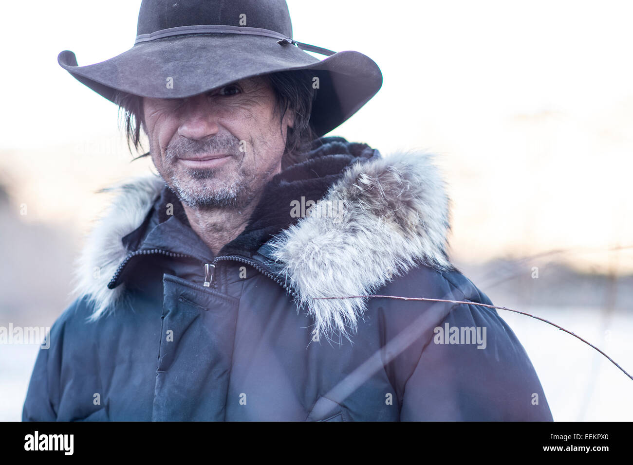 Close up d'un cow-boy en hiver. Banque D'Images