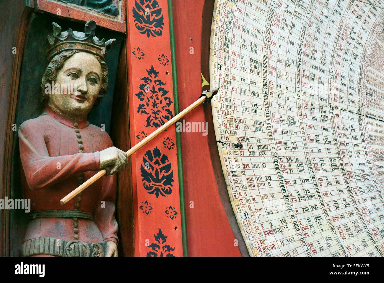 Gdansk Pologne. 15e C Gdansk horloge astronomique, l'église St Mary. La figure indique la progression des jours du saint sur cadran calendrier Banque D'Images