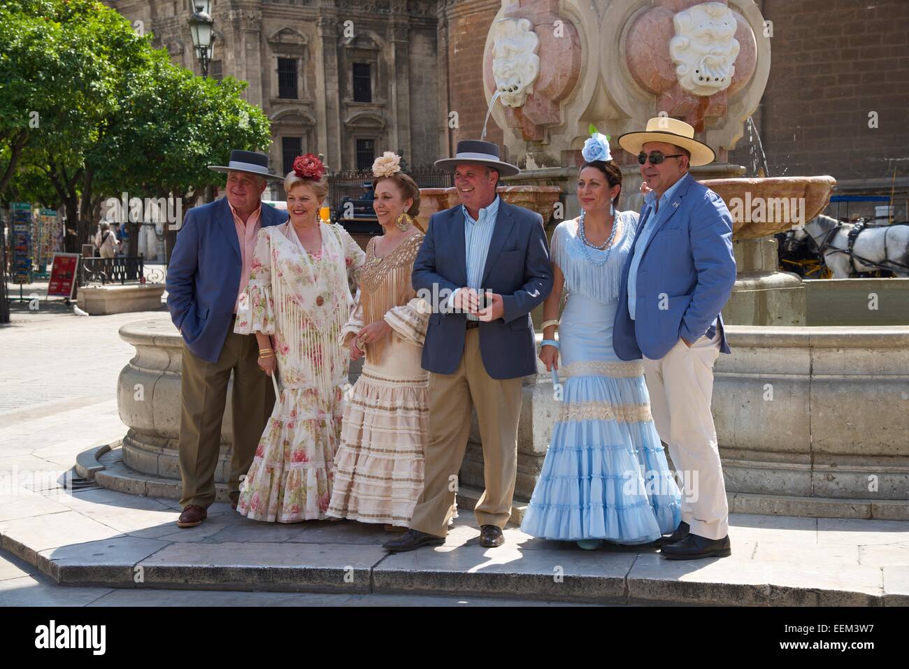Barrio Santa Cruz au cours de la Feria de Abril, Séville, Andalousie, Espagne Banque D'Images
