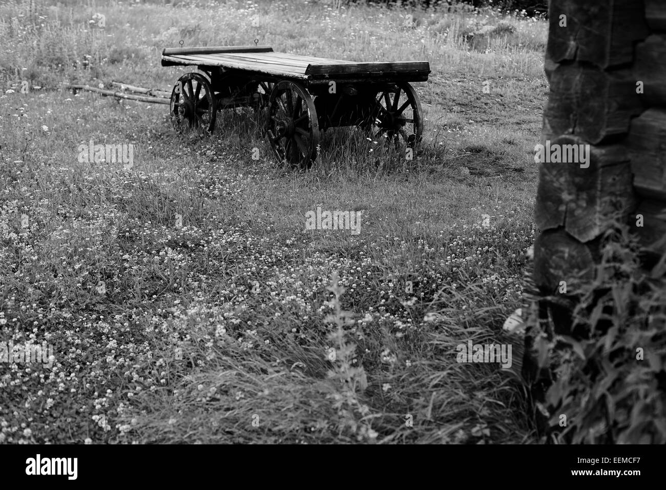 Wagon en bois in rural field Banque D'Images
