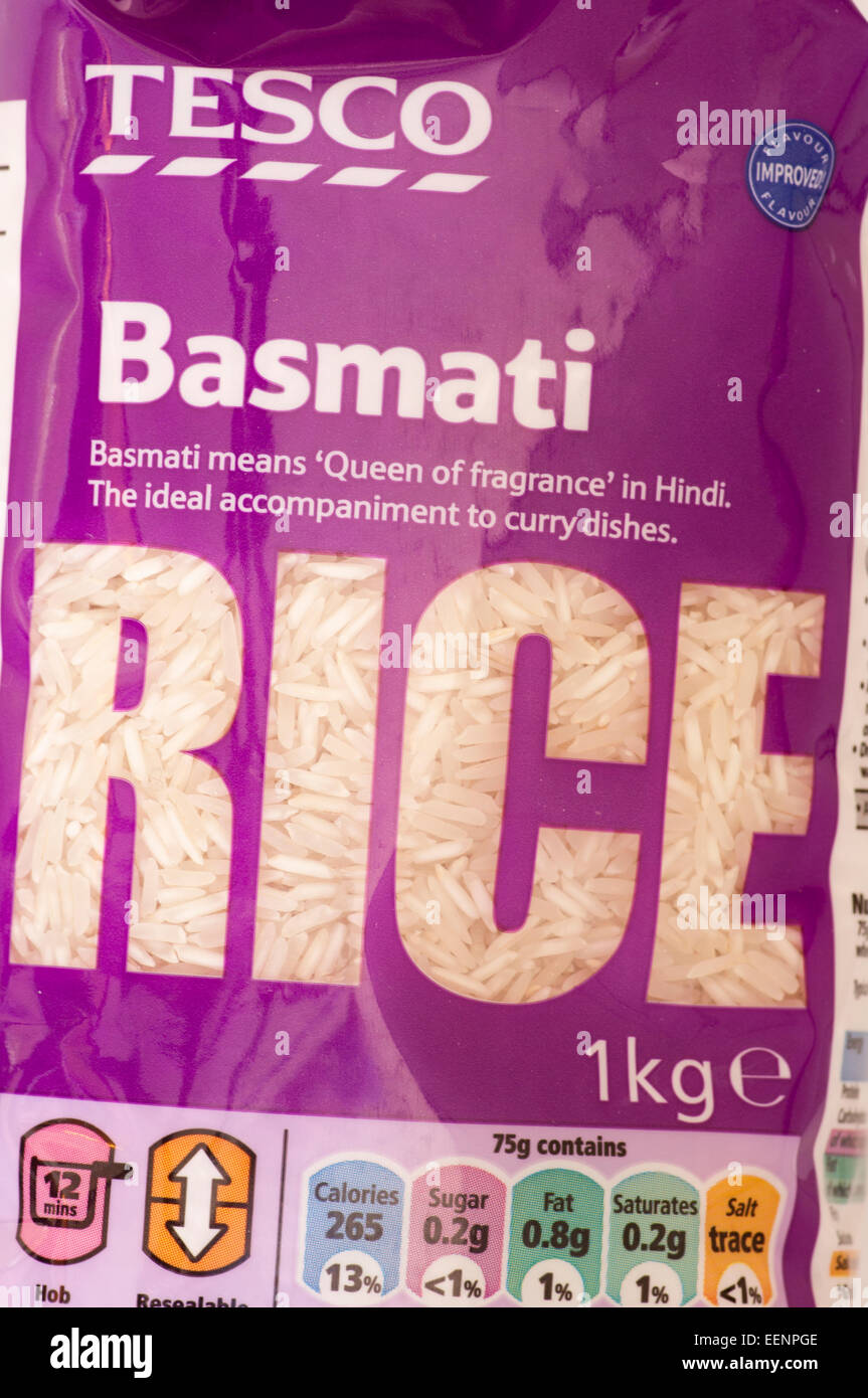 Sachet de riz Basmati Tesco Banque D'Images