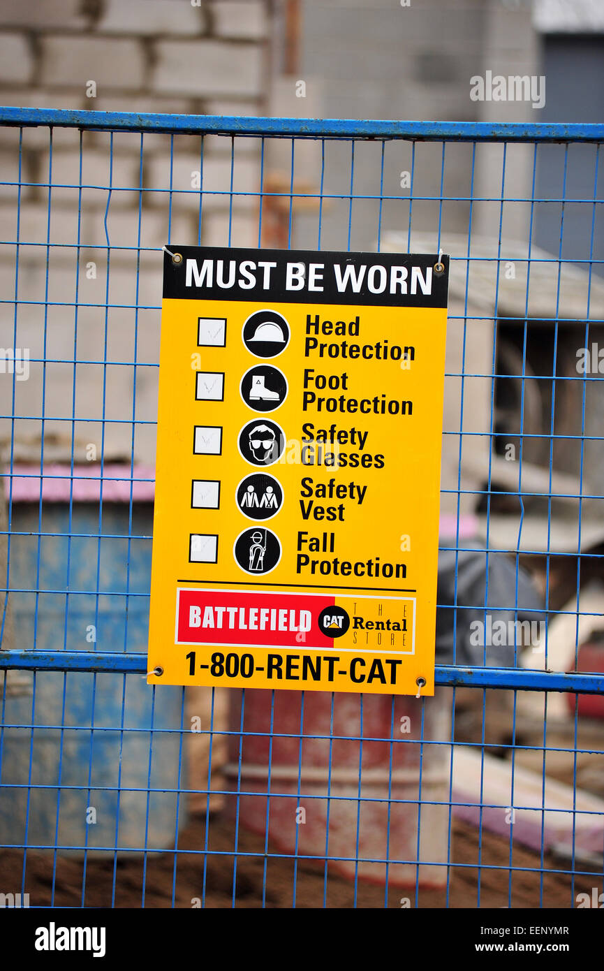 Un chantier de mise en garde sur un chantier à London, Ontario, Canada. Banque D'Images